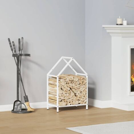 Portant de bois chauffage- Porte-bûches- Meuble pour range bûches blanc 40x25x60 cm 452823 (1/5)