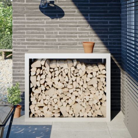 Portant de bois chauffage- Porte-bûches -Meuble pour range bûches blanc 100x40x80 cm acier 194731 (1/5)