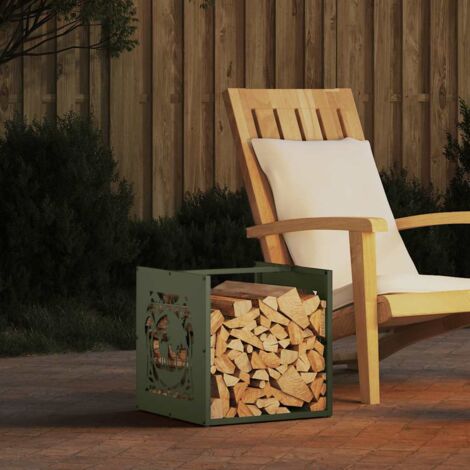 Portant de bois chauffage- Porte-bûches- Meuble pour range bûches vert olive 40x40x40 cm 420031 (1/5)