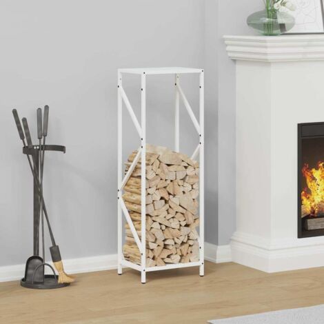 Portant de bois chauffage- Porte-bûches- Meuble pour range bûches blanc 34x25x100 cm 528651 (1/5)