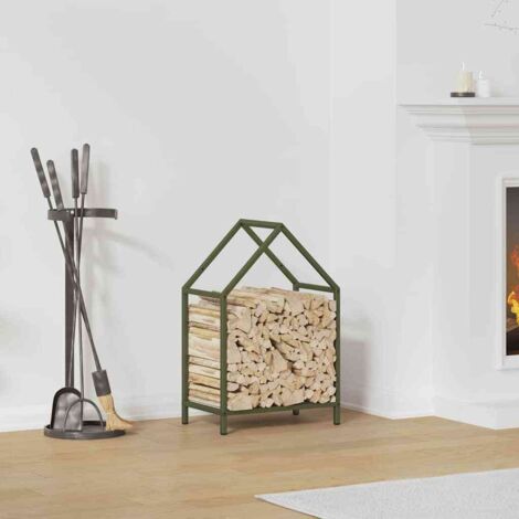 Portant de bois chauffage- Porte-bûches- Meuble pour range bûches vert olive 40x25x60 cm 679642 (1/5)