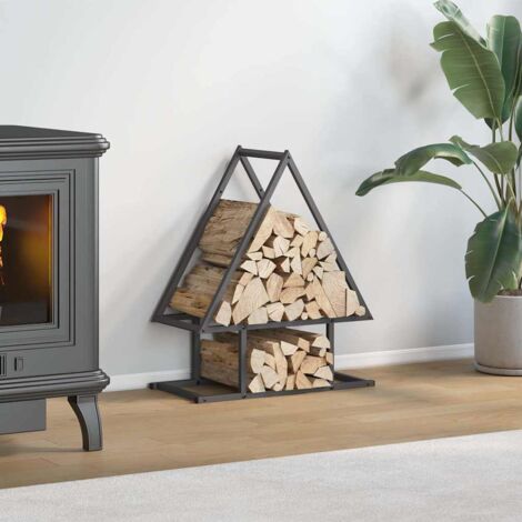 Portant de bois chauffage- Porte-bûches- Meuble pour range bûches noir 50x25x60 cm 414052 (1/5)