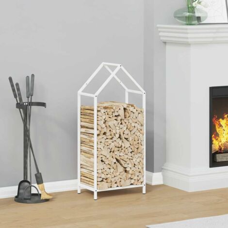 Portant de bois chauffage- Porte-bûches- Meuble pour range bûches blanc 40x25x90 cm 178156 (1/5)