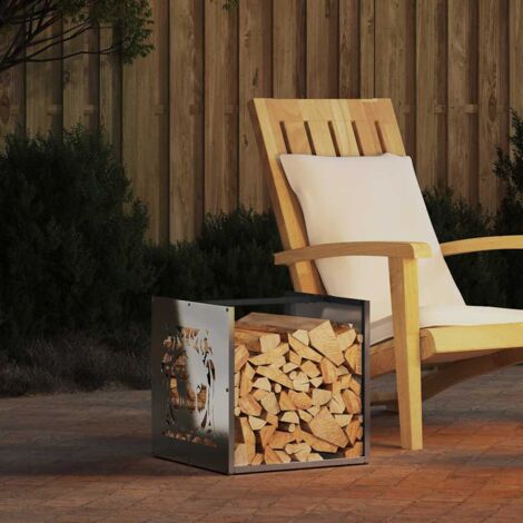 Portant de bois chauffage- Porte-bûches -Meuble pour range bûches 40x40x40 cm acier inoxydable 176355 (1/5)