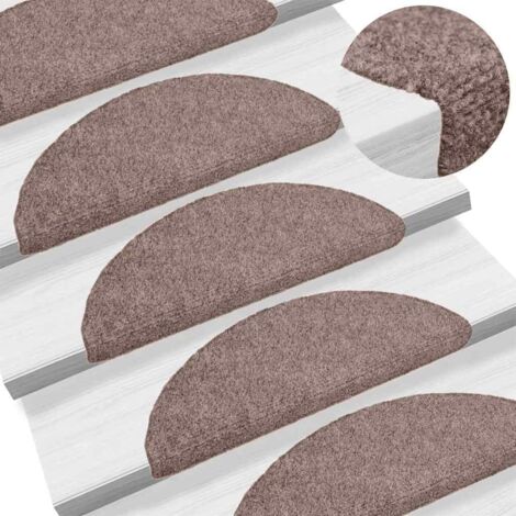 Tapis d'escalier-Moquette d'escalier-Tapis de marches auto-adhésifs 20 pièces 56 x 17 x 3 cm Marron clair Demi-rond 821578 (1/5)