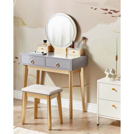 Coiffeuse Avec Miroir LED Et Tabouret - Table De Maquillage Noir 131x36x80 Cm, Luminosité Et 3 Modes Réglables
