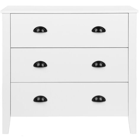 Commode 3 Tiroirs Hzuaneri – Meuble Rangement Moderne Blanc 40x80x87 Cm, Anti-Basculement