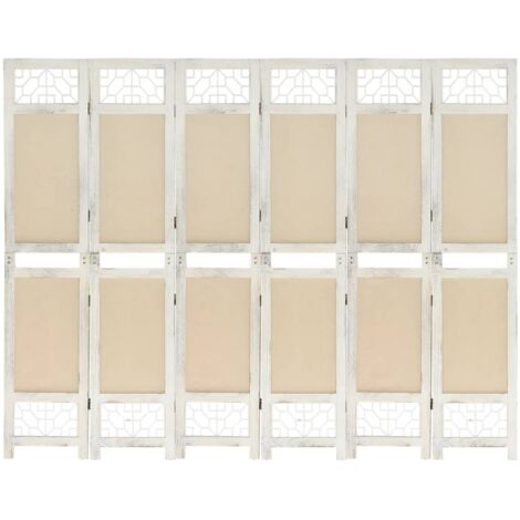 Cloison de séparation 6 panneaux-Paravent-Séparateur de pièce Crème 210x165 cm Tissu