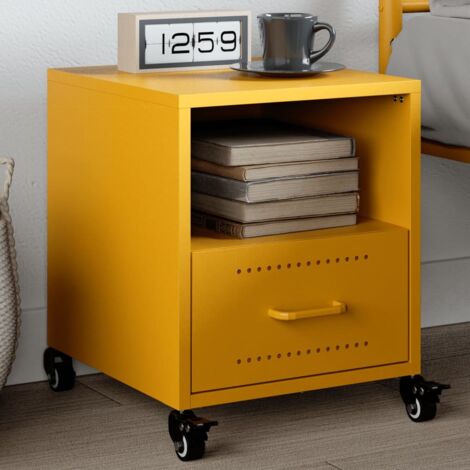 Table de chevet flottante-Table de nuit jaune moutarde 36x39x43,5 cm acier 594964 (1/5)