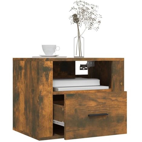 Table de nuit flottante - Table de chevet murale Vieux Bois 40x31x27 cm Bois Technique f1r1811