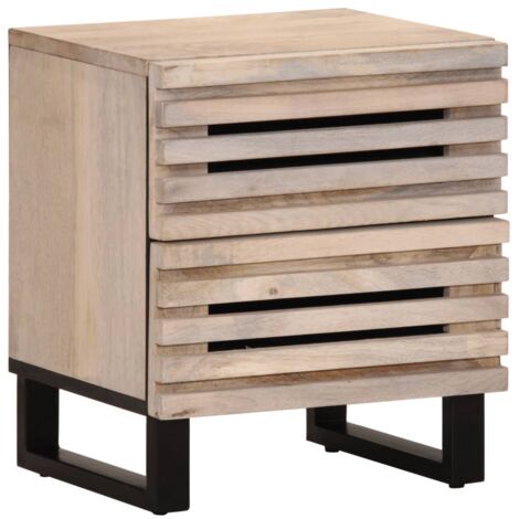 Table de chevet-Table de nuit 40x34x46 cm bois de manguier massif blanchi 373548 (1/5)