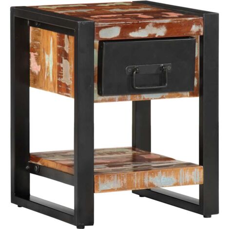 Table de chevet flottante-Table de nuit multicolore 35x34x45cm bois massif récupération 338994 (1/5)