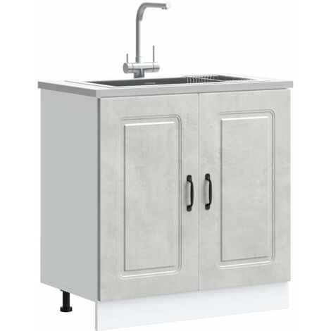 Meuble bas pour évier-Meuble sous-évier Kalmar gris béton bois ingénierie (1/5)