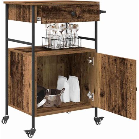 Ancien Chariot De Service / Desserte En Bois Massif - 85x45 Cm, Marron, Authentique