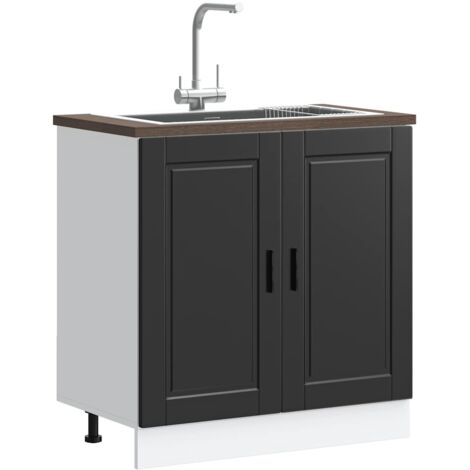 Meuble bas pour évier-Meuble sous-évier Porto noir 80x46x81,5 cm bois ingénierie