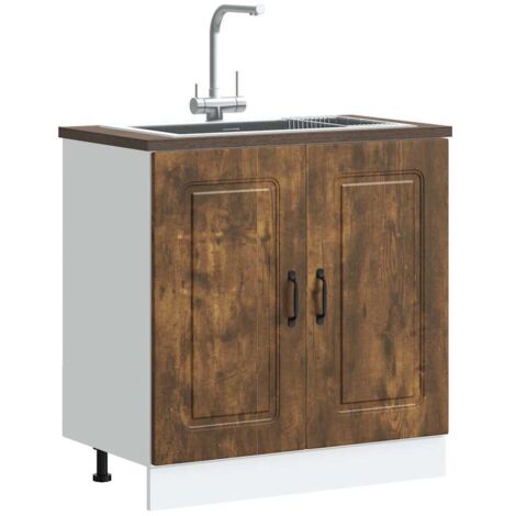 Meuble bas pour évier-Meuble sous-évier Kalmar chêne fumé bois d'ingénierie 281354