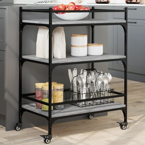 Chariot de cuisine-Desserte de Cuisine-Meuble de Rangement sonoma gris 65x40x86,5 cm bois d'ingénierie (1/5)