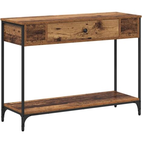Homgoday Table Console Chêne Fumée 75x22,5x75cm - Bois Multicouche, Style Industriel Avec Cadre Métal