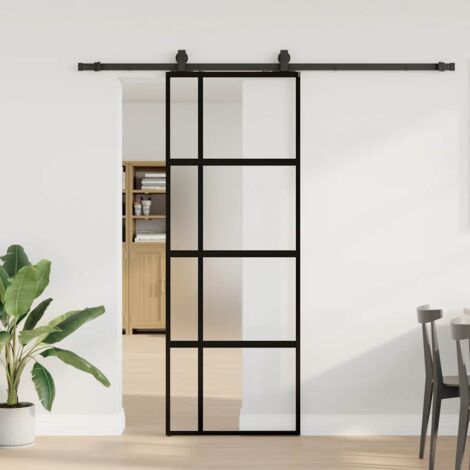 Porte coulissante kit quincaillerie-Porte intérieure avec kit de montage complet noir 76x205 cm verre trempé 258898 (1/5)
