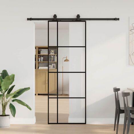 Porte coulissante kit de quincaillerie-Porte intérieure avec kit de montage complet noir 76x205 cm verre ESG 944936 (1/5)