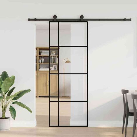 Porte coulissante kit de quincaillerie-Porte intérieure avec kit de montage complet noir 76x205 cm verre ESG 788940 (1/5)