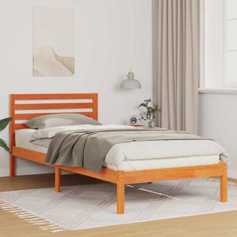 Cadre de lit avec tête de lit-Structure de lit avec panneau de lit Brun cire 90 x 210 cm Pin massif (1/5)