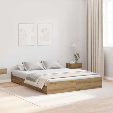 Cadre de lit avec rangement-Structure de lit avec stockage Chêne artisanal 140 x 190 cm (1/5)