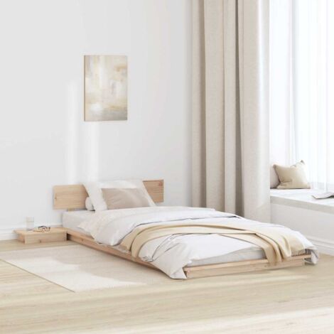 Cadre de lit avec tête de lit-Structure de lit avec panneau de lit Marron 90 x 200 cm bois (1/5)
