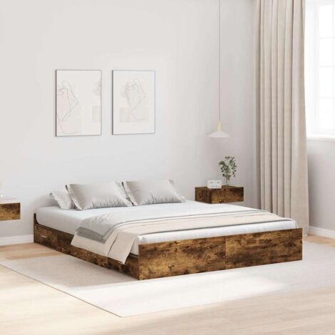 Cadre de lit avec rangement avec tiroir-Structure de lit avec stockage Chêne fumé 140 x 200 cm (1/5)
