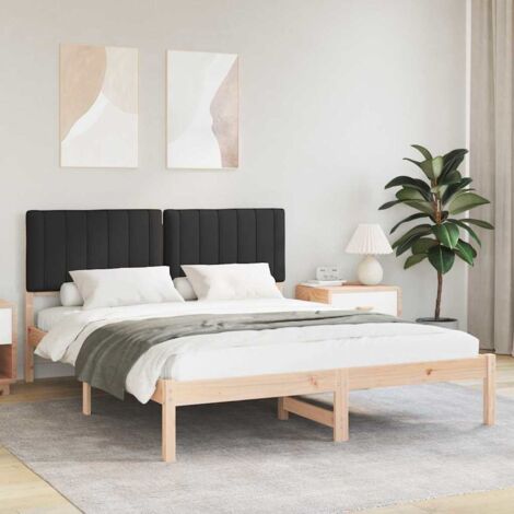 Cadre de lit avec tête de lit rembourrée-Structure de lit avec panneau de lit Noir 150 x 200 cm 384173 (1/5)