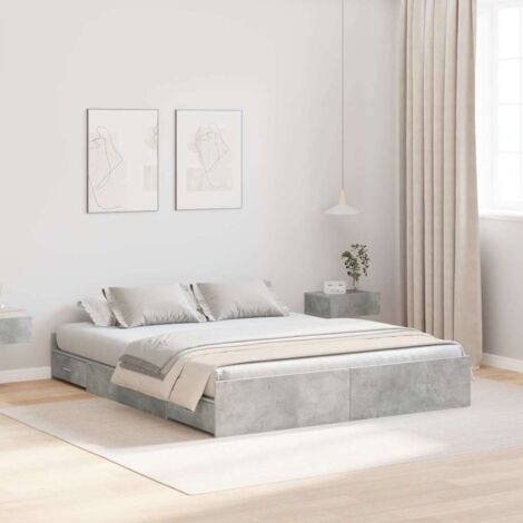 Cadre de lit avec rangement avec tiroir-Structure de lit avec stockage Gris béton 140 x 200 cm (1/5)