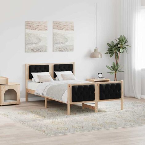 Cadre de lit avec tête de lit-Structure de lit avec panneau de lit Noir 135 x 190 cm Pin massif 950346 (1/5)