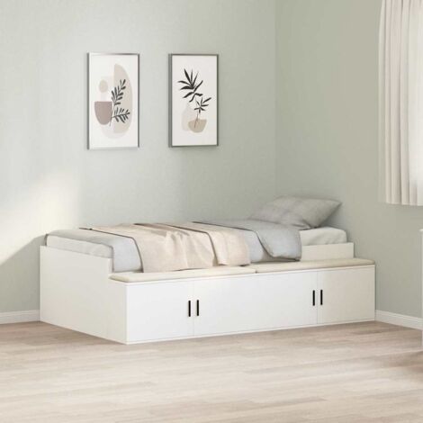 Cadre de lit avec rangement-Structure de lit avec stockage Blanc 90 x 200 cm Bois d'ingénierie 294168 (1/5)