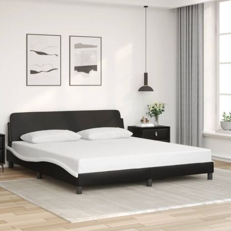 Cadre de lit-Structure de lit Dover noir et blanc 180x200 cm similicuir (1/5)