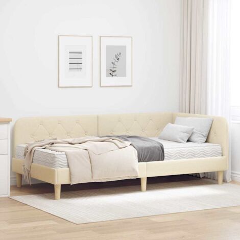 Cadre de lit d'angle avec matelas-Structure de lit Crème 100 x 200 cm tissu 439293 (1/5)