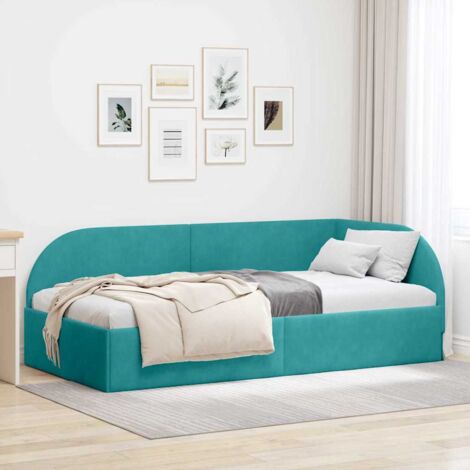 Cadre de lit d'angle-Structure de lit Turquoise 90 cm x 190 cm Velours 494365 (1/5)