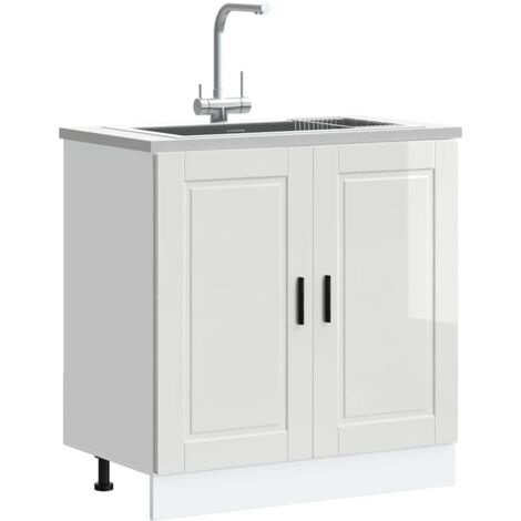 Meuble bas pour évier-Meuble sous-évier Porto blanc brillant 80x46x81,5 cm