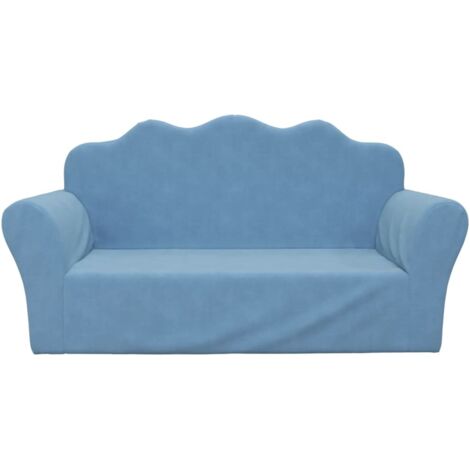 Canapé pour enfants-Sofa pour enfants 2 places bleu peluche douce 350126