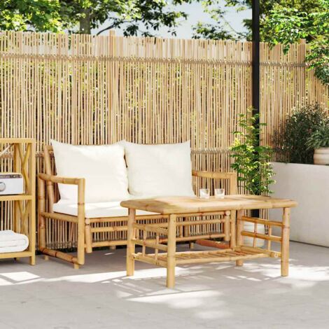 Ensemble de canapés de jardin,Salon de jardin,Sofa 2 pièces avec coussins en bambou (1/5)