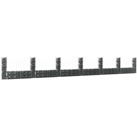 Panier de gabion-Jardinière à gabion en forme de U avec 7 poteaux Fer 740x20x100 cm (1/5)