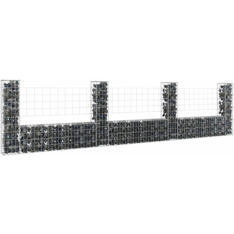 Panier de gabion-Jardinière à gabion en forme de U avec 4 poteaux Fer 380x20x100 cm (1/5)