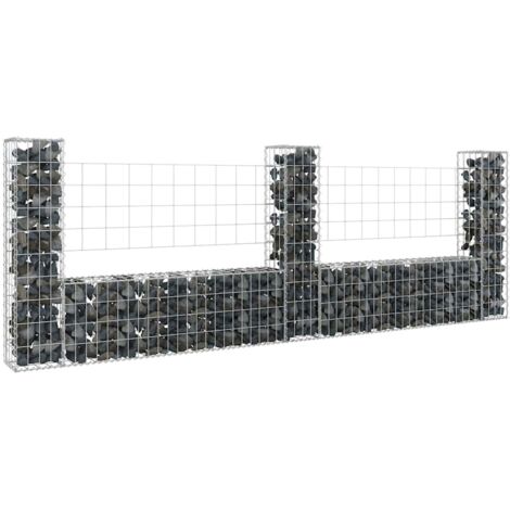 Panier de gabion-Jardinière à gabion en forme de U avec 3 poteaux Fer 260x20x100 cm (1/5)