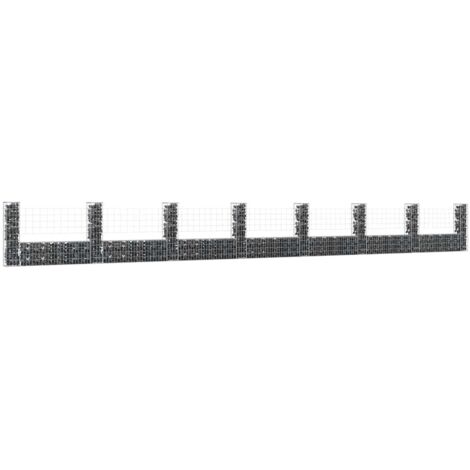 Panier de gabion-Jardinière à gabion en forme de U avec 8 poteaux Fer 860x20x100 cm (1/5)