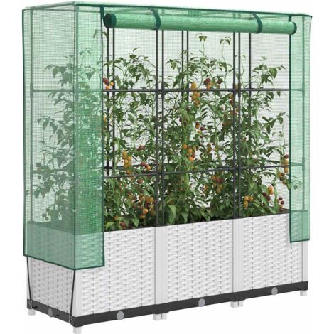 Jardinière surélevée avec housse aspect rotin-Pot de fleur-Bac à fleurs 120x40x138 cm 103162 (1/5)