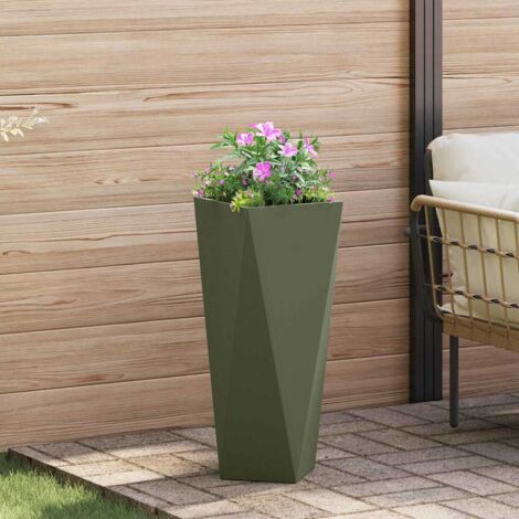 Jardinière-Pot de fleur-Bac à fleurs Vert olive 30 x 30 x 75 cm Acier (1/5)
