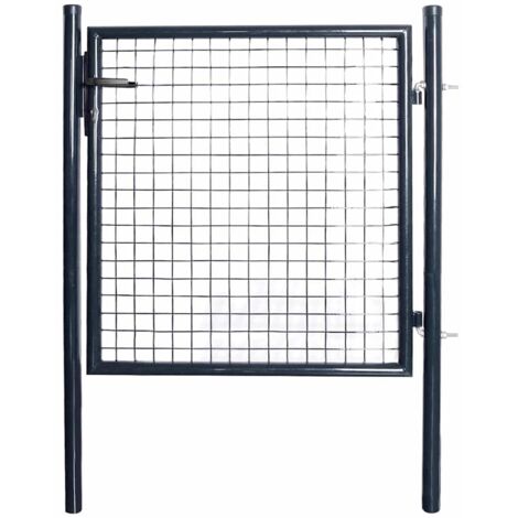 Portail de jardin-Portillon de jardin grillagé en acier galvanisé 100x100 cm gris (1/5)