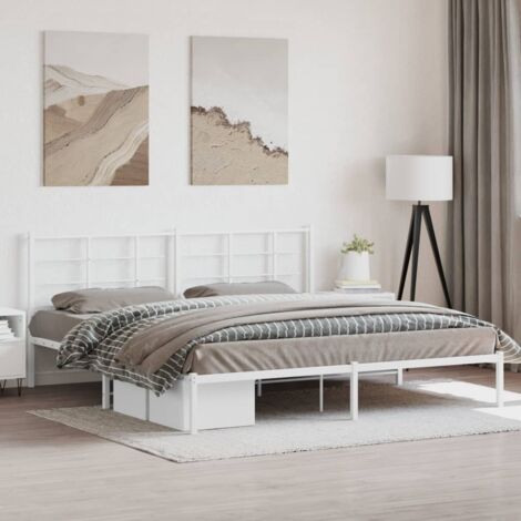 Cadre de lit,Structure de lit,Lit Adulte métal sans matelas et tête de lit blanc 200x200 cm (1/5)
