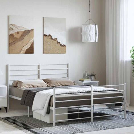 Cadre de lit,Structure de lit,Lit Adulte métal sans matelas et pied de lit blanc 135x190 cm 414178 (1/5)