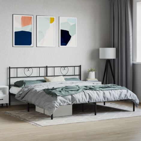 Cadre de lit,Structure de lit,Lit Adulte métal sans matelas avec tête de lit noir 200x200cm 399373 (1/5)