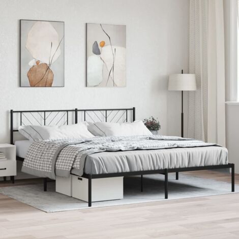 Cadre de lit,Structure de lit,Lit Adulte métal sans matelas avec tête de lit noir 200x200cm 685985 (1/5)